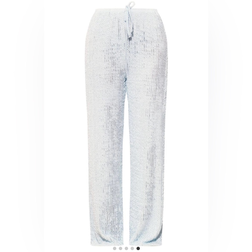 PrettyLittleThing | Baby Blue Textured Jersey Drawstring Wide Leg Trousers NWT - Picture 2 of 5
